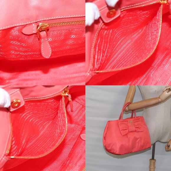 PRADA Hand Bag Nylon Orenge Sunset Gold Auth 94395 - Picture 13 of 14